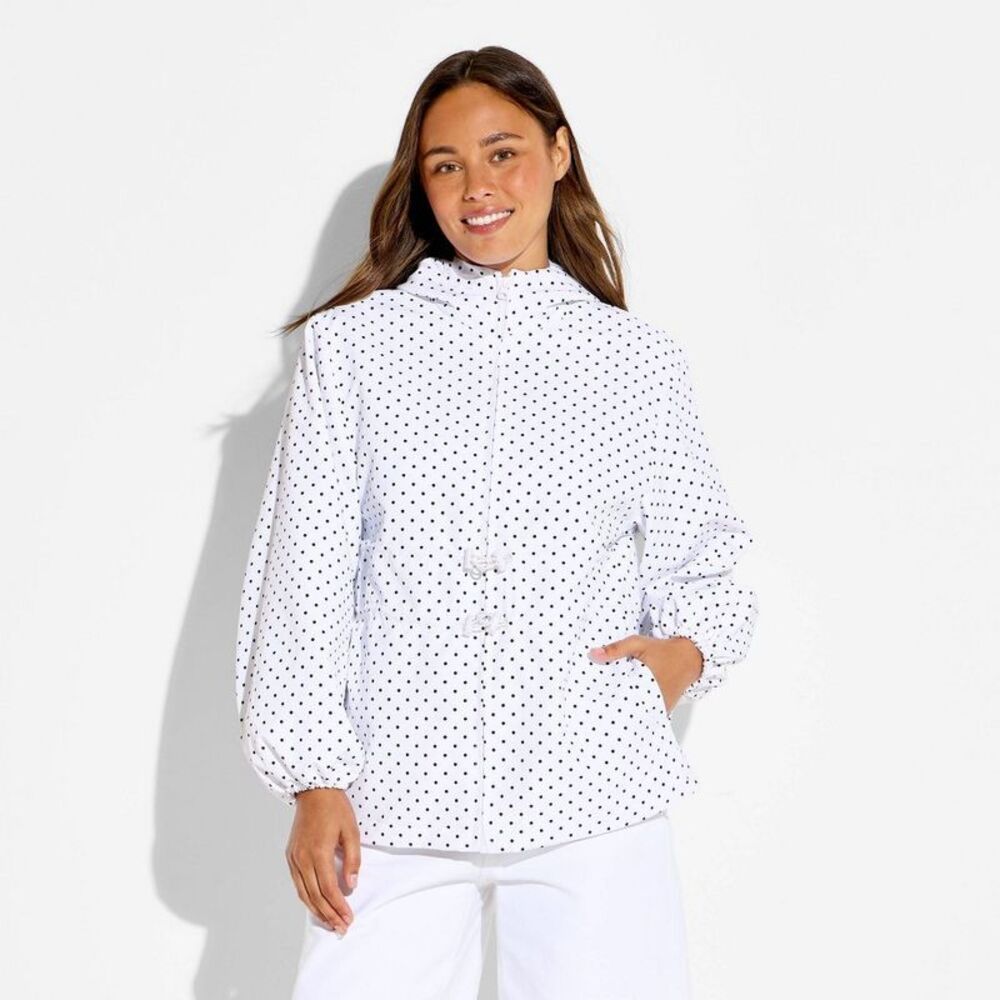Women's Cinch Waist Raincoat - Wild Fable White Polka Dots XS - Picture 2 of 3